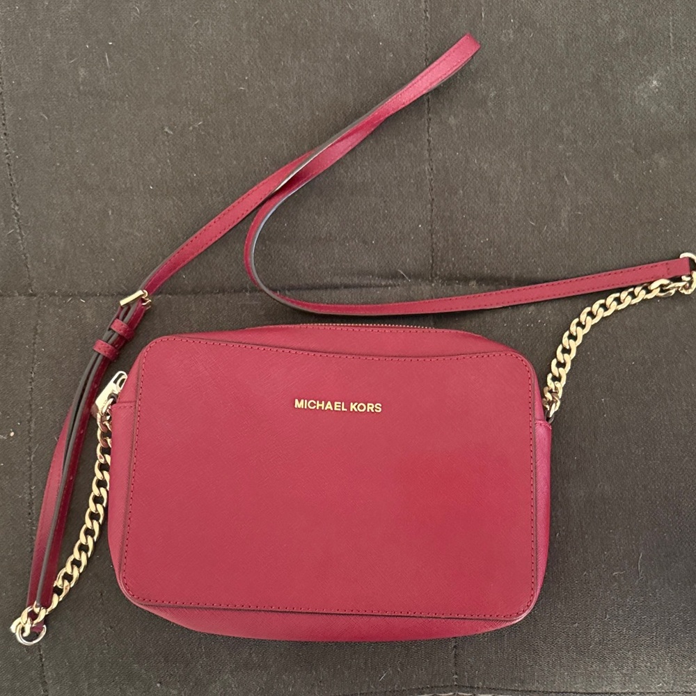 Michael Kors Burgundy Crossbody Bag with Gold Chain